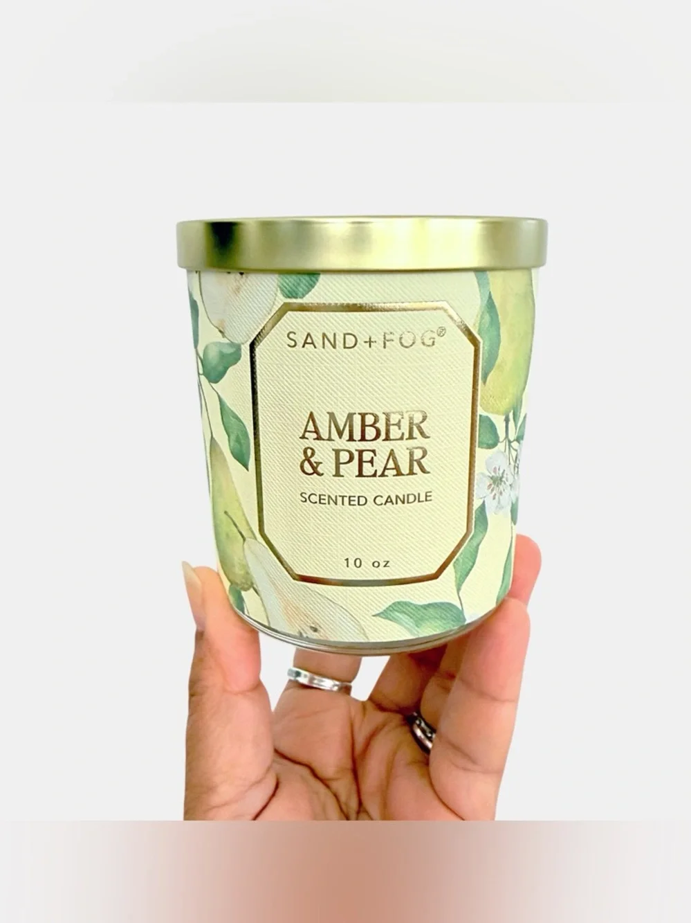 Sand + Fog Amber & Pear Scented Candle Yellow and Green